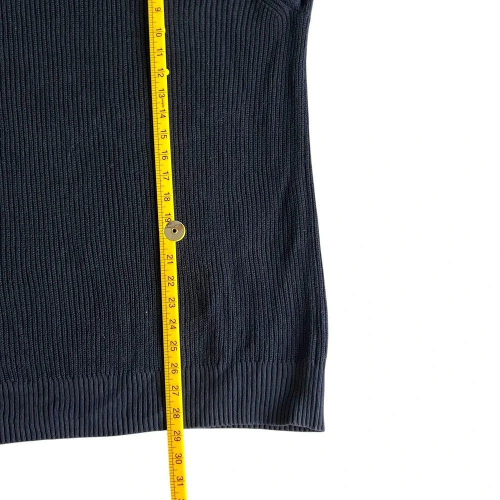 Banana Republic Mens XL Navy Blue Ribbed Cotton Sweater Suede Shoulder Patch